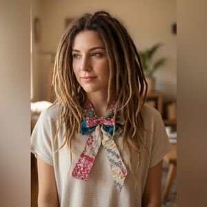 Upcycled Kantha tie jabot